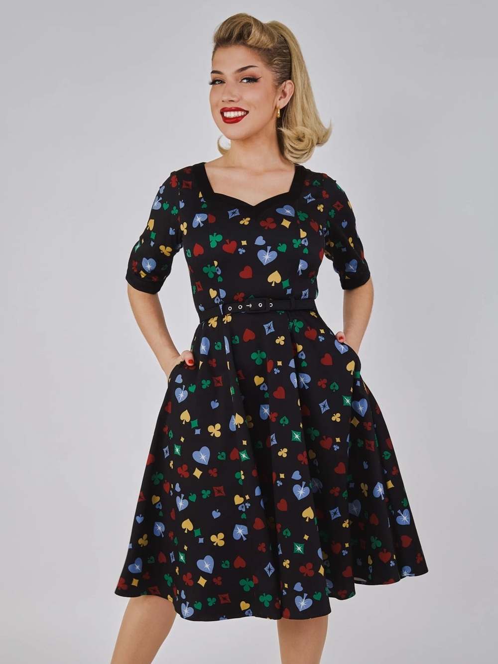 NWT Collectif London Sz 12 Sadie Polka Poker Pin Up Retro Rockabilly Swing Dress